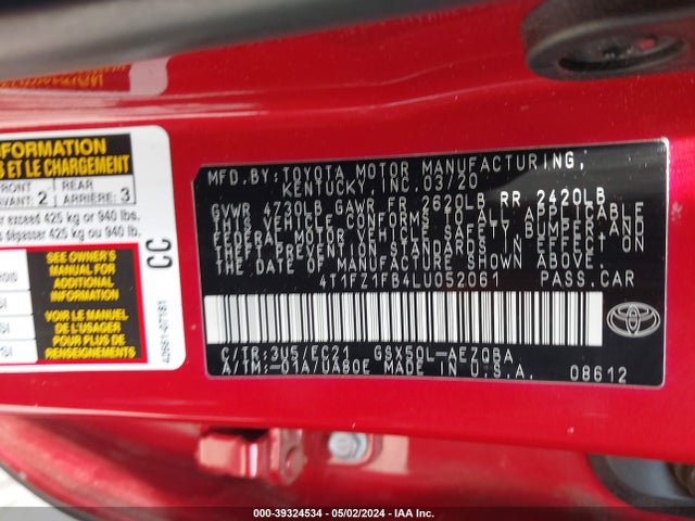 Toyota Avalon Trd 2020 4T1FZ1FB4LU052061 Image 9