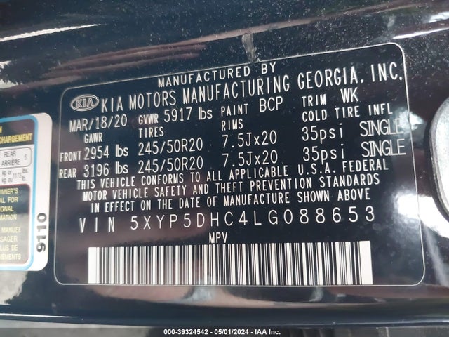 KIA Telluride Sx 2020 5XYP5DHC4LG088653 Image 9