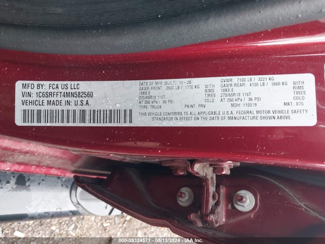 1C6SRFFT4MN582560 RAM 1500 Big Horn  4x4 5'7 Box