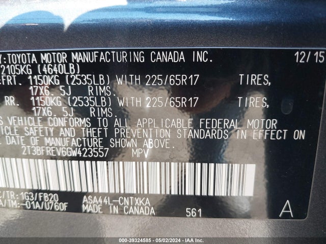 Toyota RAV4 LE 2016 2T3BFREV6GW423557 Image 9