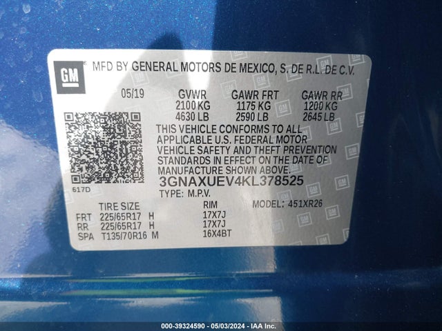 Chevrolet EQUINOX LT 2019 3GNAXUEV4KL378525 Image 9
