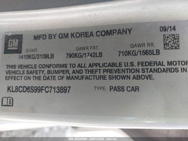 Chevrolet Spark 1lt Cvt 2015 KL8CD6S99FC713897 Image 9