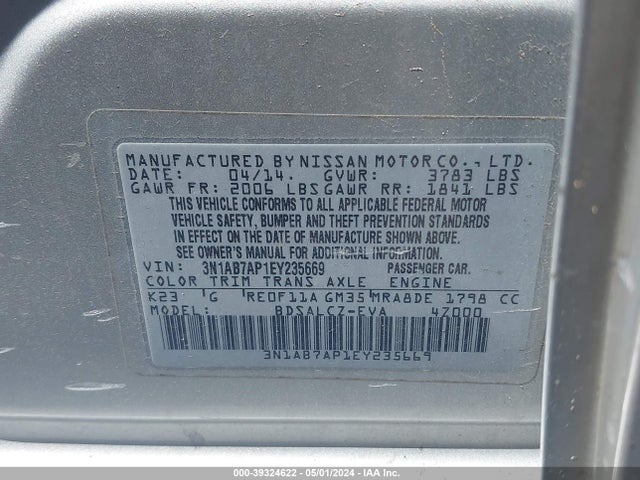 Nissan SENTRA S 2014 3N1AB7AP1EY235669 Image 9