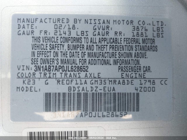 Nissan SENTRA SV 2018 3N1AB7AP0JL628652 Image 9