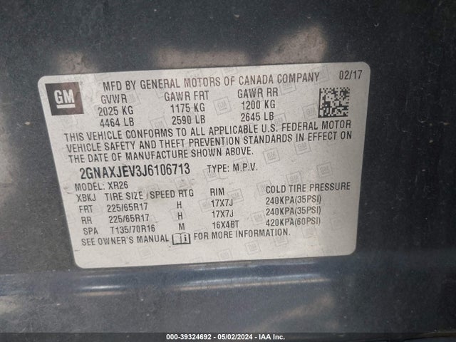 Chevrolet EQUINOX LT 2018 2GNAXJEV3J6106713 Image 9