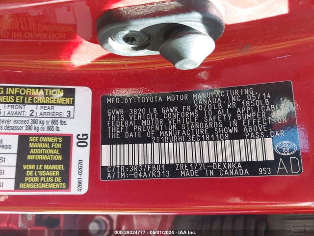 Toyota COROLLA LE 2014 2T1BURHE3EC181108 Image 9
