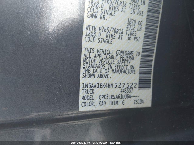 Nissan TITAN S 2017 1N6AA1EK4HN527522 Image 9