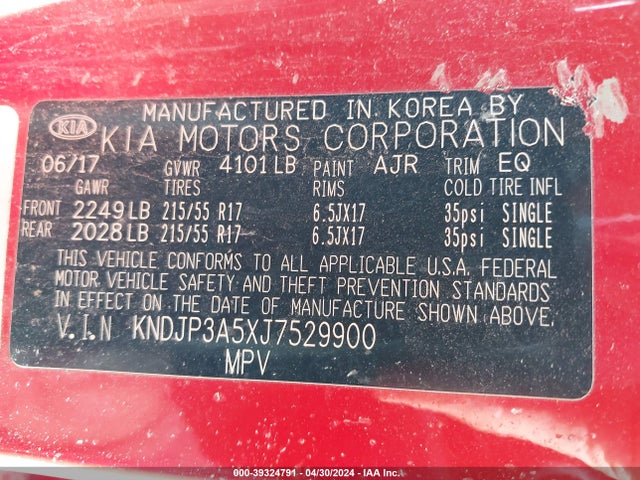 KIA SOUL + 2018 KNDJP3A5XJ7529900 Image 9