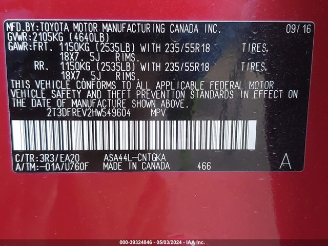 Toyota Rav4 Limited 2017 2T3DFREV2HW549604 Image 9