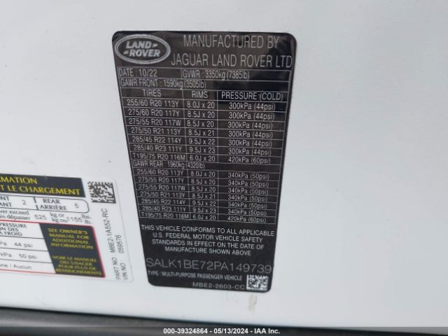 SALK1BE7XPA059576 Land Rover Range Rover Autobiography