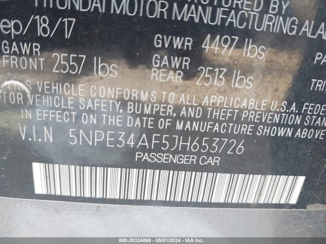 Hyundai SONATA SEL 2018 5NPE34AF5JH653726 Image 9