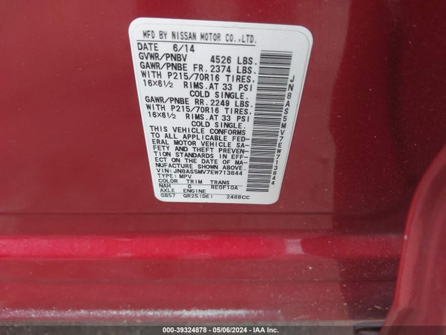 Nissan Rogue Select S 2014 JN8AS5MV7EW713844 Image 9