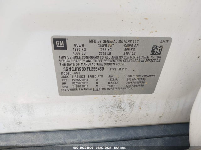 Chevrolet Trax Lt 2015 3GNCJRSBXFL255450 Image 9