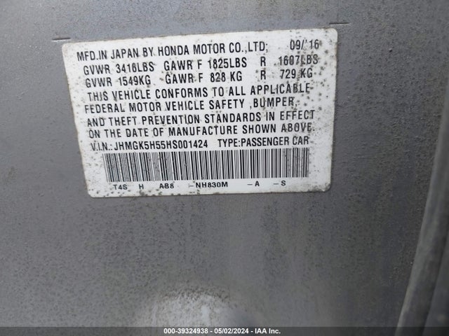 Honda FIT LX 2017 JHMGK5H55HS001424 Image 9