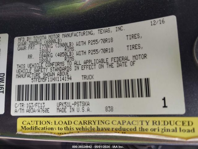 5TFEM5F11HX114194 Toyota Tundra Sr5 4.6l V8