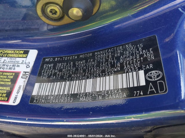 Toyota Corolla S Plus 2016 2T1BURHE3GC517312 Image 9