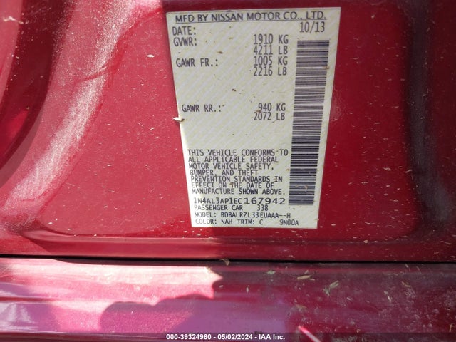 Nissan Altima 2.5 S 2014 1N4AL3AP1EC167942 Image 9