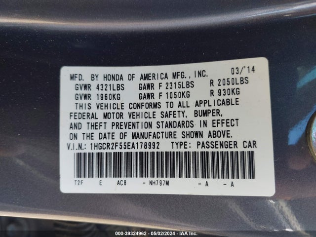 Honda Accord Sport 2014 1HGCR2F55EA178992 Image 9