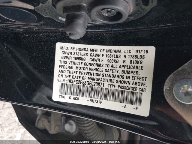 Honda Civic Lx 2016 19XFC2F58GE020871 Image 9