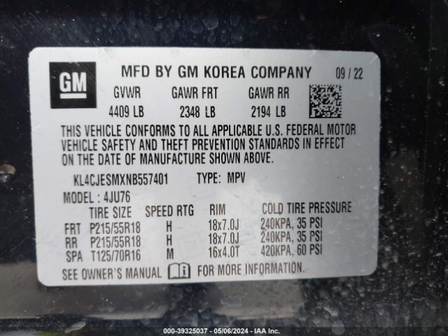 KL4CJESMXNB557401 Buick Encore Awd Preferred