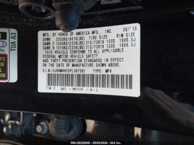 Honda CR-V LX 2015 5J6RM4H32FL087581 Image 9