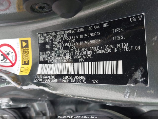 Toyota Highlander Xle 2017 5TDJZRFH1HS465164 Image 9