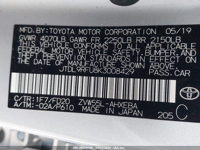 Toyota Prius Le 2019 JTDL9RFU8K3008429 Image 9