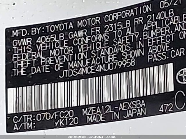 Toyota COROLLA SE 2021 JTDS4MCE4MJ079958 Image 9