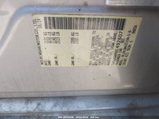 1N4AA5APXEC492607 Nissan Maxima 3.5 S/3.5 Sv