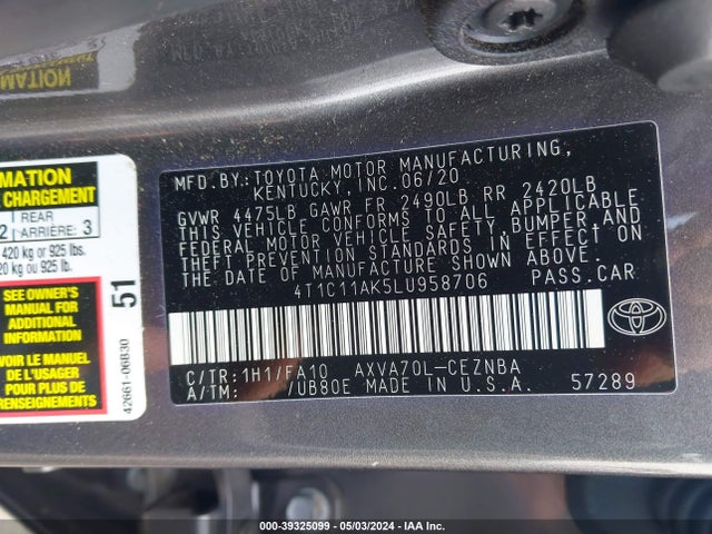 Toyota CAMRY LE 2020 4T1C11AK5LU958706 Image 9