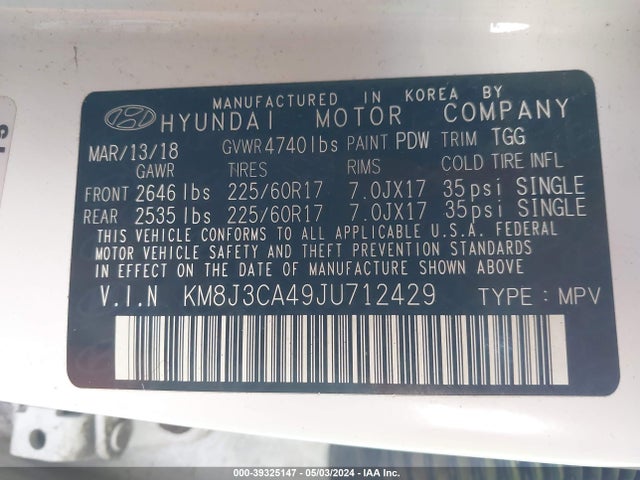 Hyundai TUCSON SEL 2018 KM8J3CA49JU712429 Image 9
