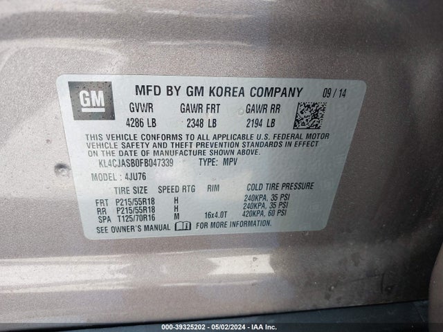 KL4CJASB0FB047339 Buick Encore