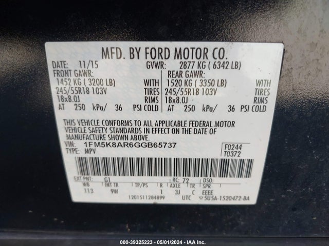 Ford Utility Police Interceptor 2016 1FM5K8AR6GGB65737 Image 9