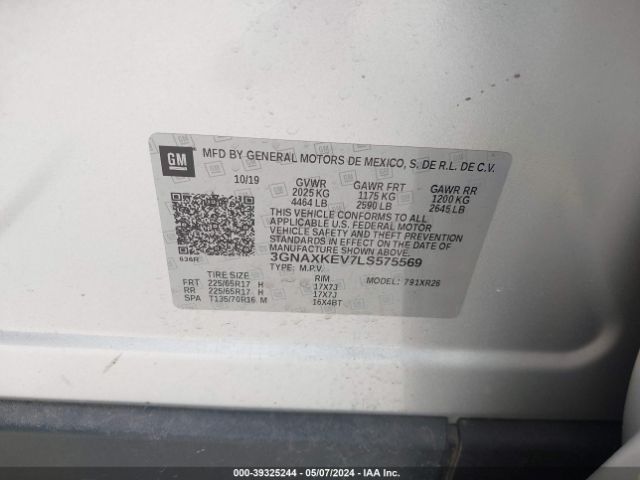 3GNAXKEV7LS575569 Chevrolet Equinox Fwd Lt 1.5l Turbo
