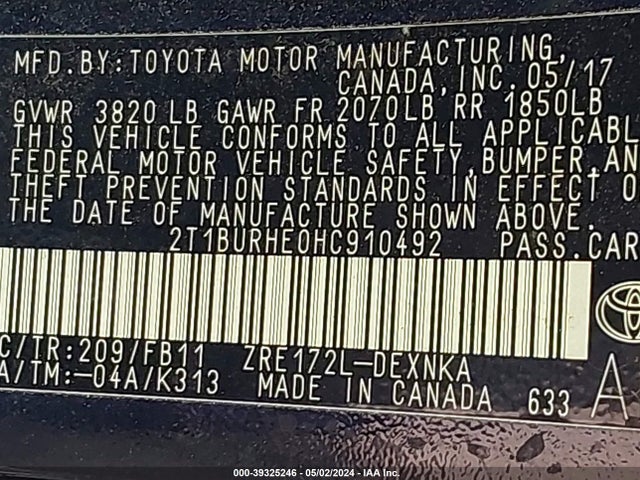 Toyota COROLLA LE 2017 2T1BURHE0HC910492 Image 9