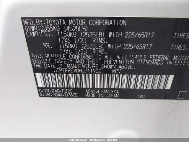 Toyota RAV4 LE 2017 JTMZFREV0HJ711900 Image 9