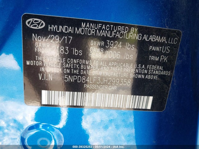 Hyundai ELANTRA SEL 2018 5NPD84LF3JH299358 Image 9