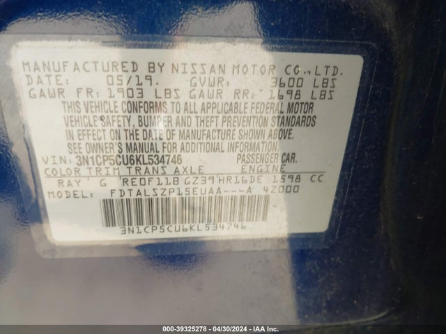 Nissan KICKS SV 2019 3N1CP5CU6KL534746 Image 9