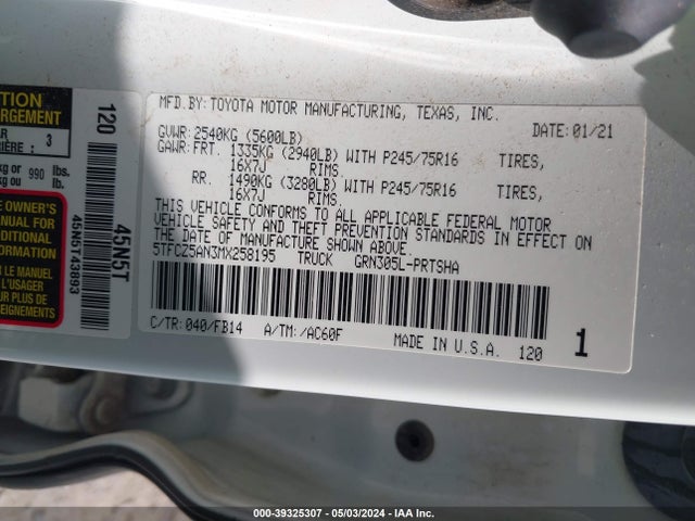 Toyota Tacoma Sr V6 2021 5TFCZ5AN3MX258195 Image 9