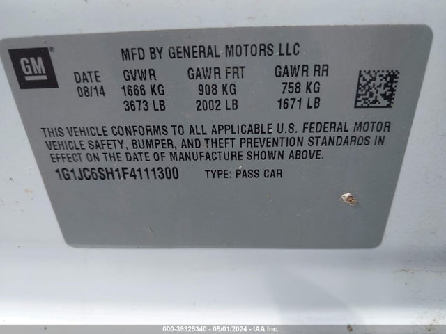 Chevrolet Sonic Lt Auto 2015 1G1JC6SH1F4111300 Image 9