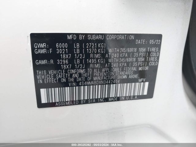 4S4WMABDXN3442404 Subaru Ascent Premium
