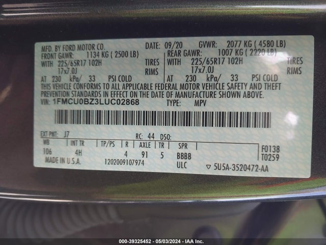 1FMCU0BZ3LUC02868 Ford Escape Se Sport Hybrid