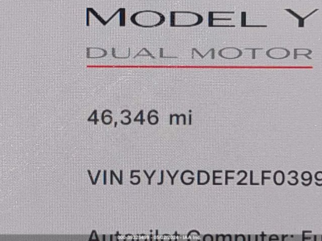 5YJYGDEF2LF039939 Tesla Model Y Long Range Dual Motor All-wheel Drive/performance Dual Motor All-wheel Drive