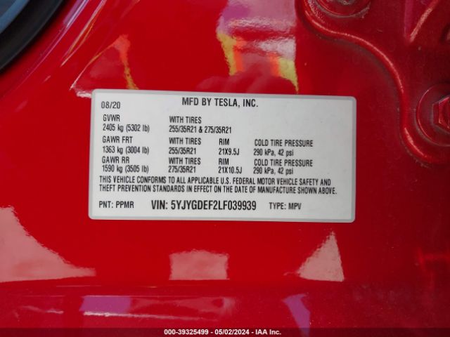 5YJYGDEF2LF039939 Tesla Model Y Long Range Dual Motor All-wheel Drive/performance Dual Motor All-wheel Drive