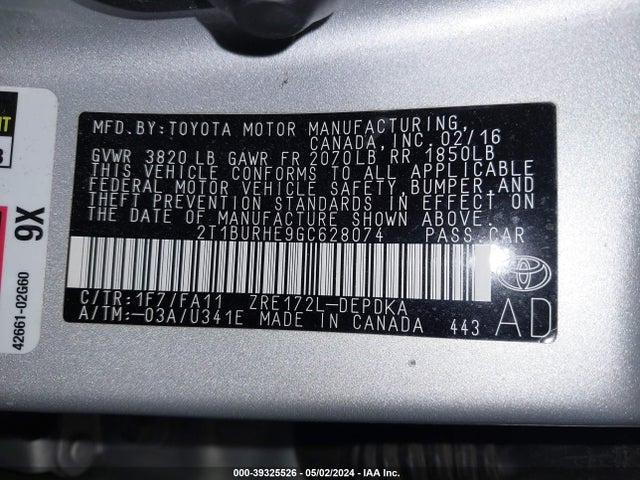 Toyota COROLLA L 2016 2T1BURHE9GC628074 Image 17