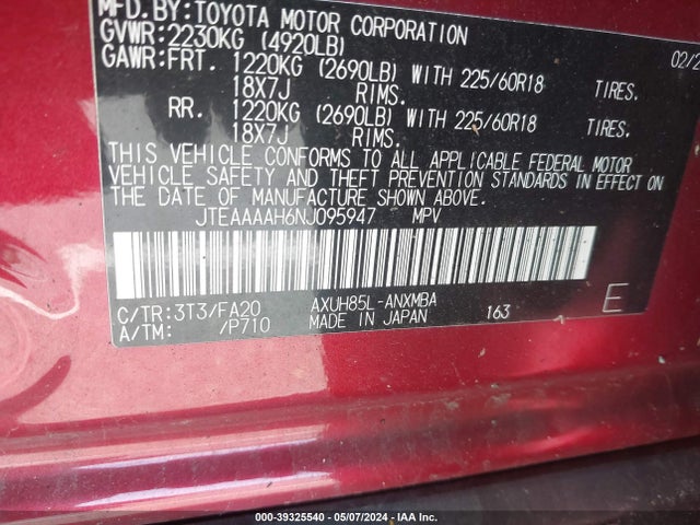 Toyota VENZA LE 2022 JTEAAAAH6NJ095947 Image 9