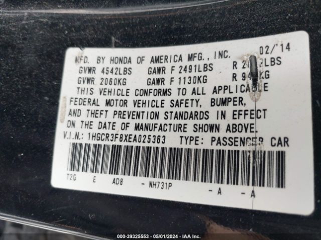 1HGCR3F8XEA025363 Honda Accord Ex-l V-6