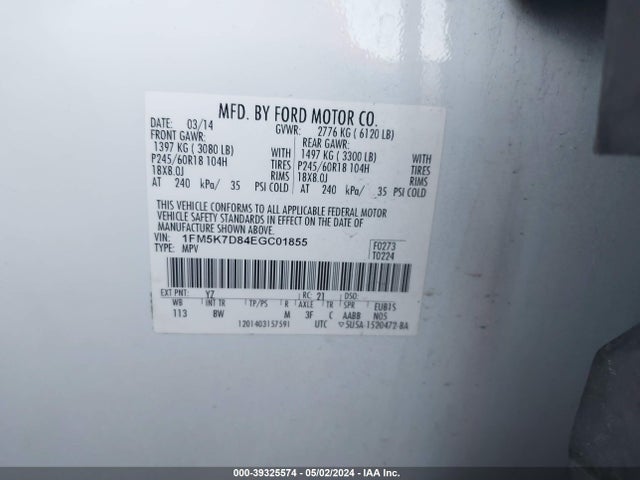Ford EXPLORER XLT 2014 1FM5K7D84EGC01855 Image 9