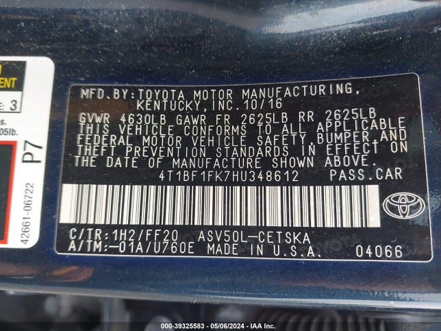 Toyota CAMRY SE 2017 4T1BF1FK7HU348612 Image 9