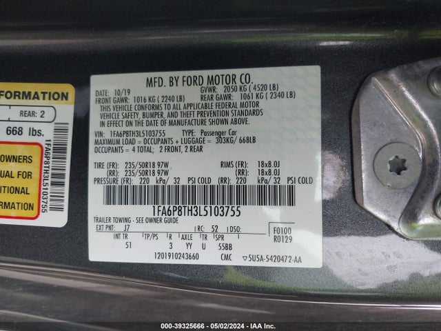Ford Mustang Ecoboost Premium Fastback 2020 1FA6P8TH3L5103755 Image 9
